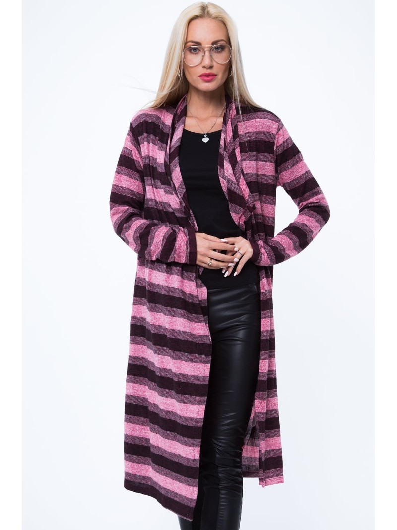 Gestreifter Cardigan in Burgunderrot und Rosa MP16152 – Online-Shop – Boutique